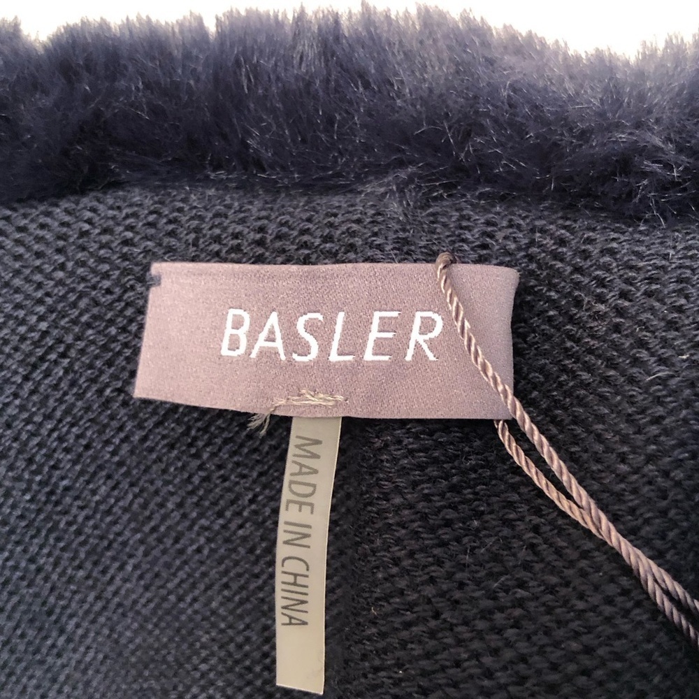 NWT BASLER Cardigan Poncho Cape Navy Blue Knit Faux Fur Size 44 US 12-14 XXL - Picture 8 of 16